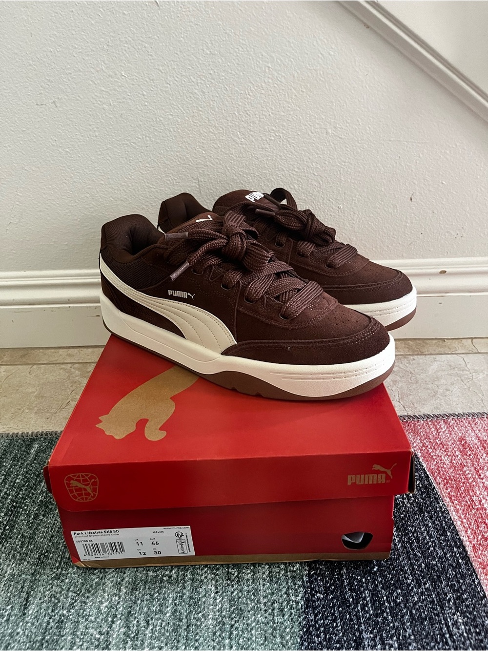 Puma Men’s Brown and White Platform Sneakers. NEVER BEEN WORN!!!